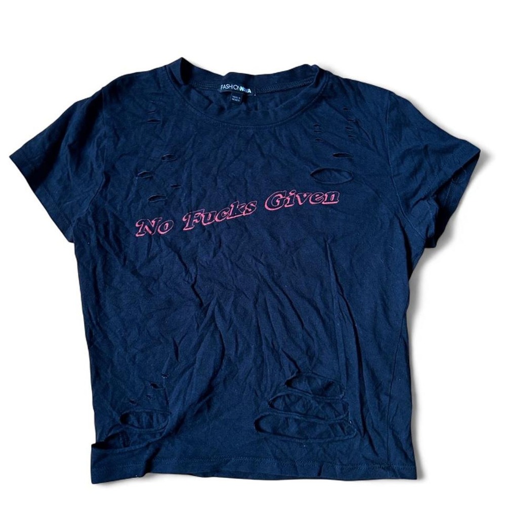 No F*cks Given Distressed Indie Sleaze Mall Rat 90s Nostalgia Black Cropped Top